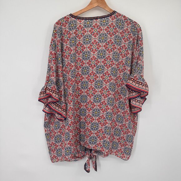 Max Studio Womens Multicolor Floral top blouse size 2X Tie Front - Picture 9 of 14